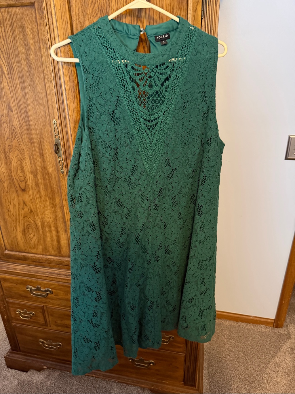 Torrid Dark Green Lace A-Line Dress With Crochet Yoke